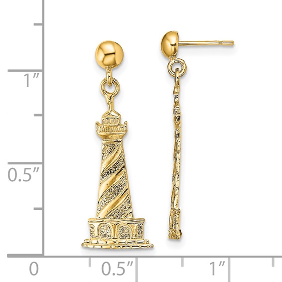 14K Cape Hatteras Lighthouse Dangle Post Earrings