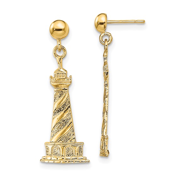 14K Cape Hatteras Lighthouse Dangle Post Earrings