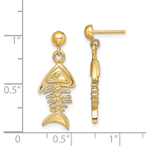 14K 3-D Fishbone Dangle Post Earrings
