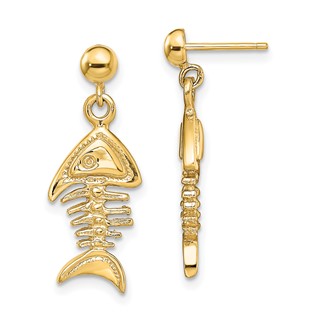 14K 3-D Fishbone Dangle Post Earrings