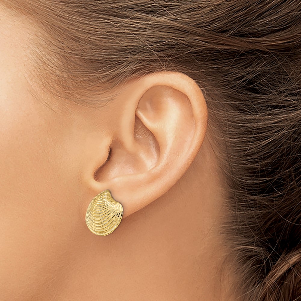14K 2-D Textured and Polished Clam Shell Post Earrings (TE859)