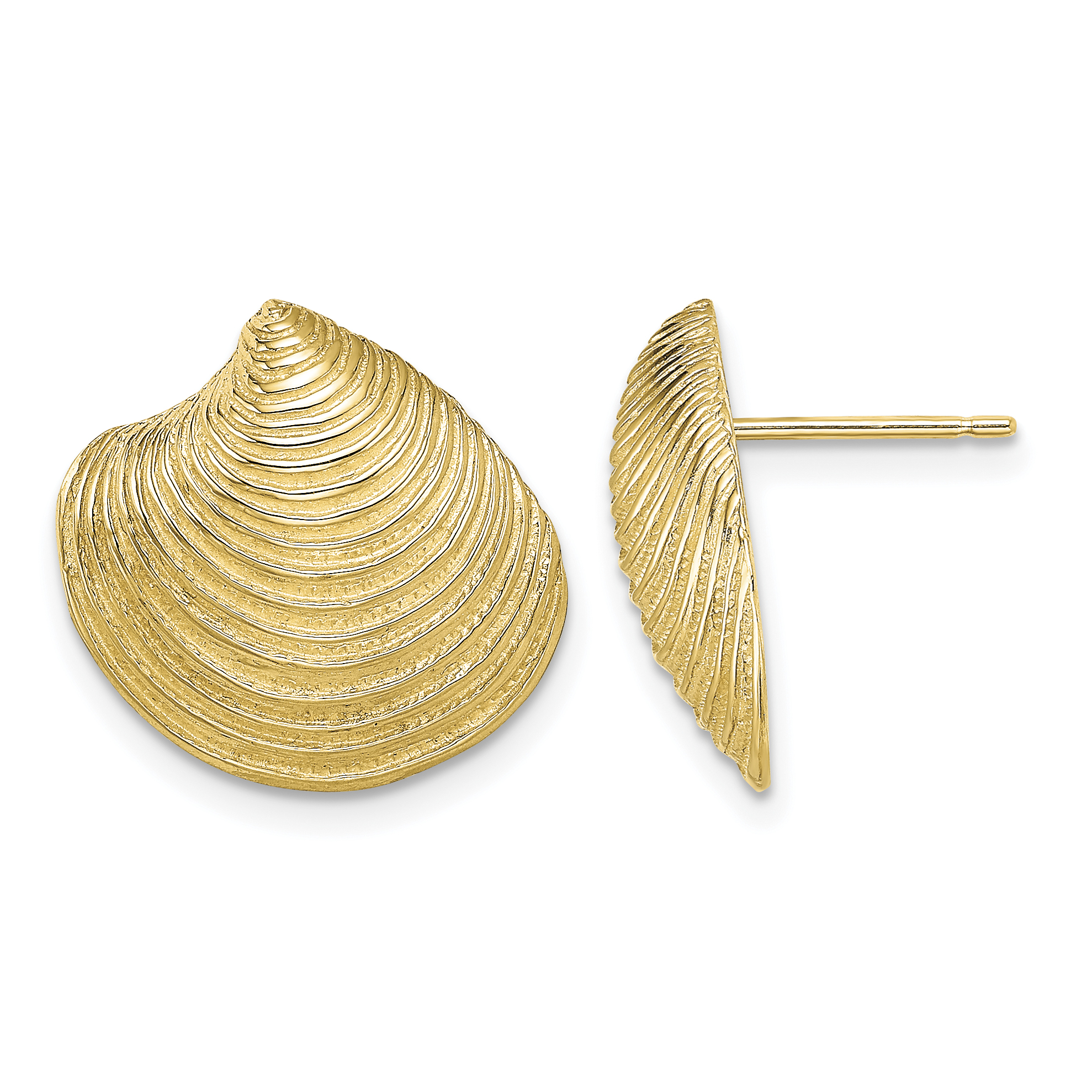 14K 2-D Textured and Polished Clam Shell Post Earrings (TE859)