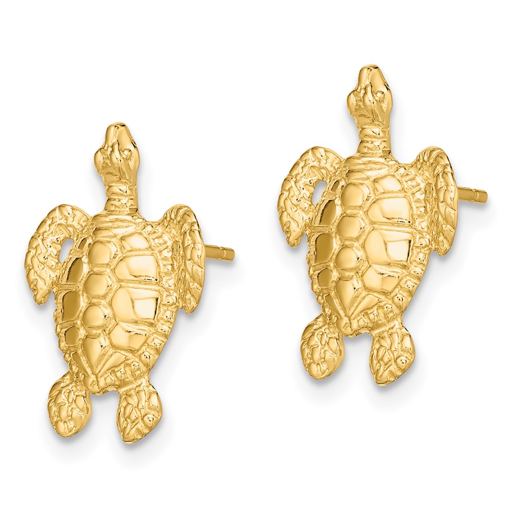 14K Polished and Textured Sea Turtle Post Earrings (TE862)