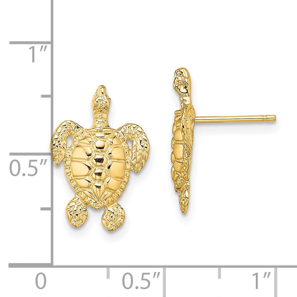 14K Polished and Textured Sea Turtle Post Earrings (TE862)