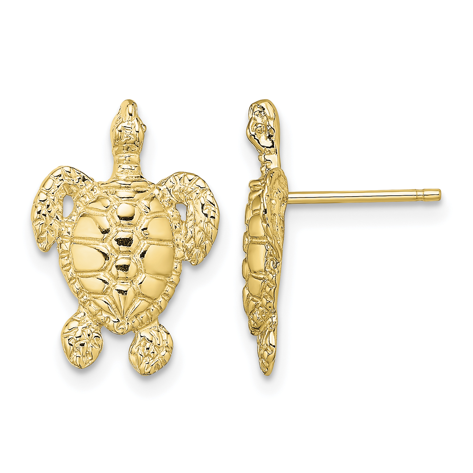 14K Polished and Textured Sea Turtle Post Earrings (TE862)