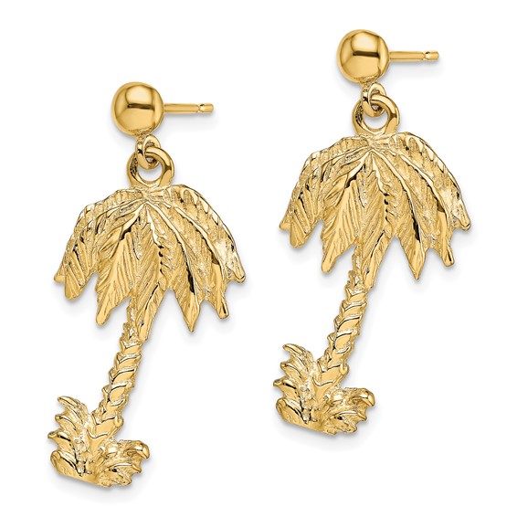 14k Palm Tree Dangle Post Earrings