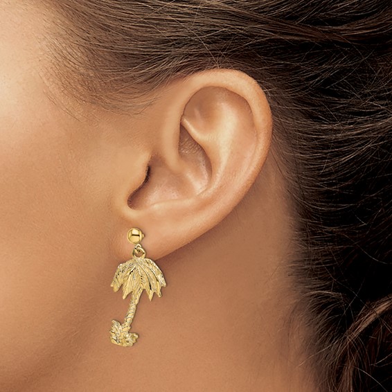 14k Palm Tree Dangle Post Earrings
