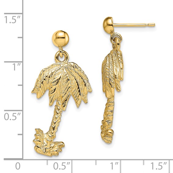 14k Palm Tree Dangle Post Earrings