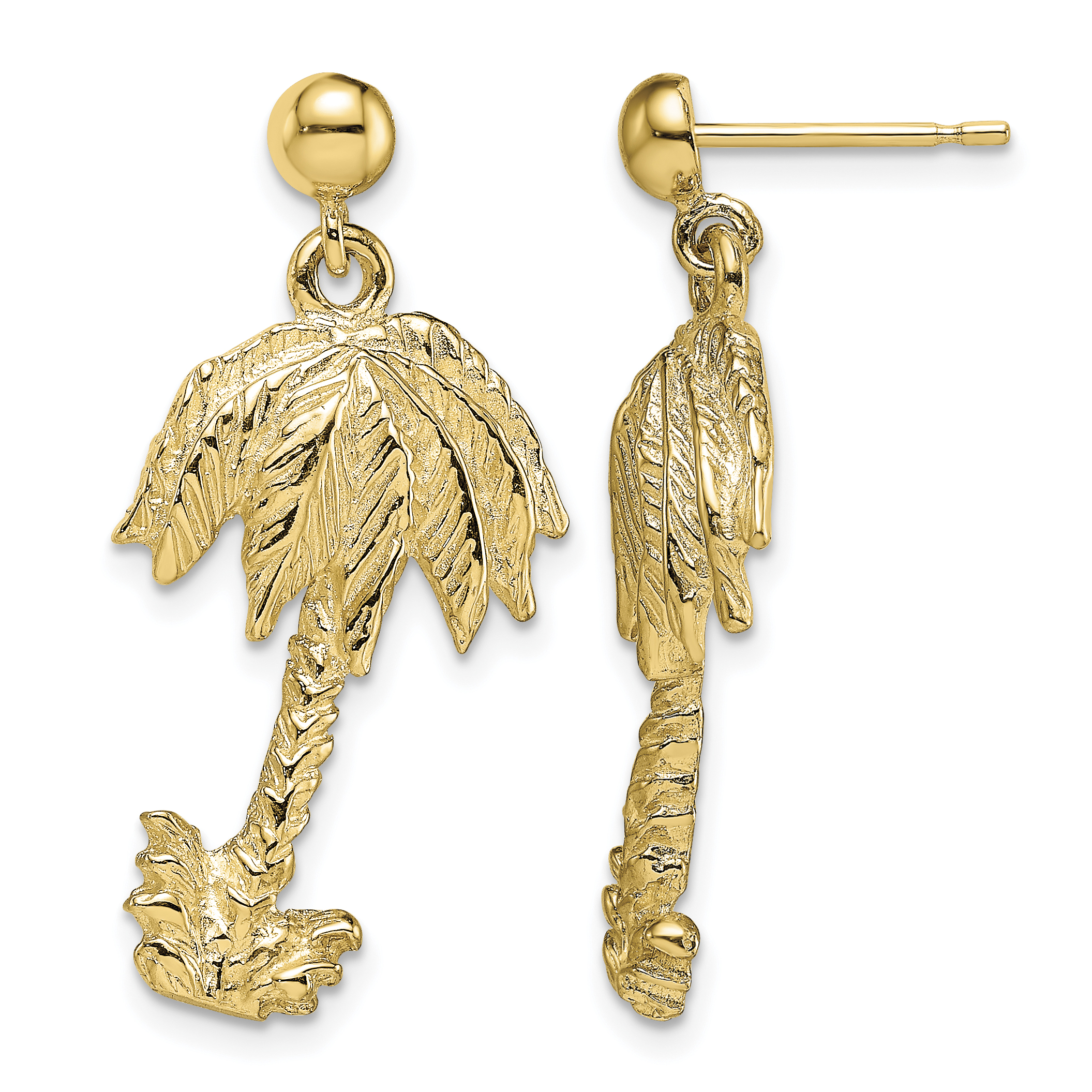 14k Palm Tree Post Dangle Earrings (TE865)