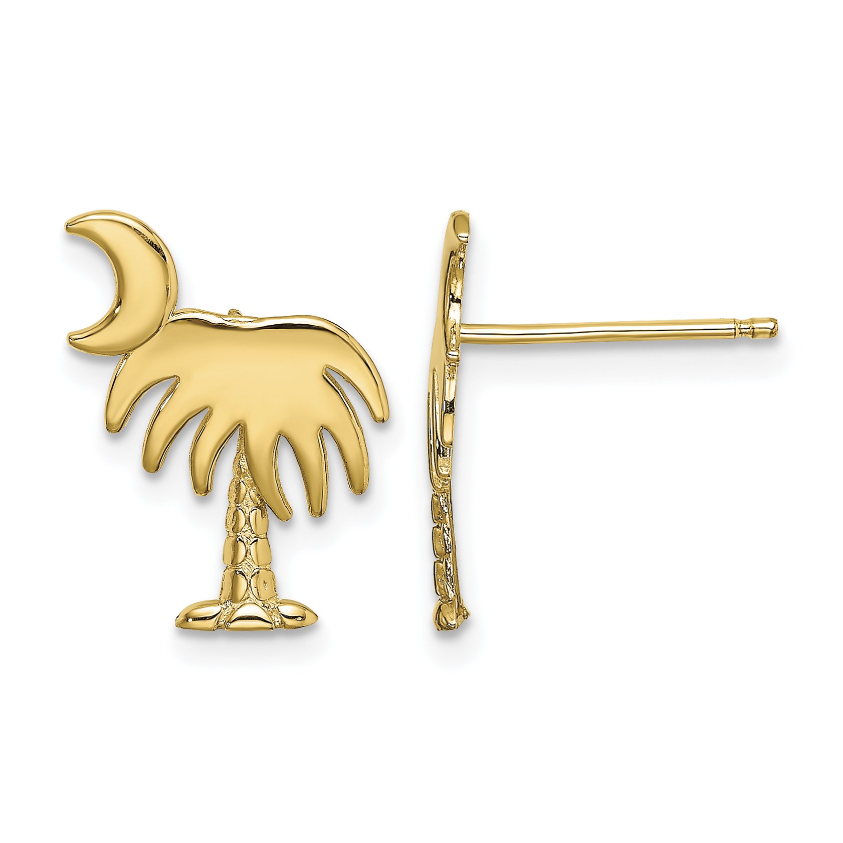 14K Charleston Palm Tree w/ Moon Post Earrings (TE870)