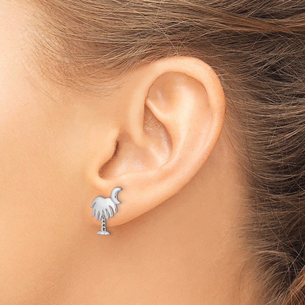 14K White Gold White Charleston Palm Tree w/ Moon Earrings (TE870W)