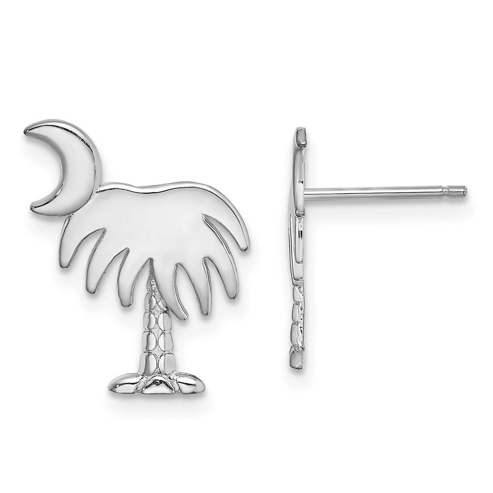 14K White Gold White Charleston Palm Tree w/ Moon Earrings (TE870W)