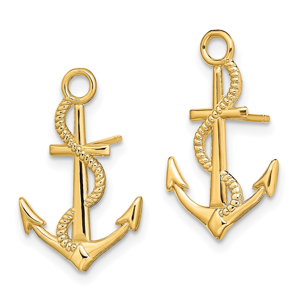 14K Polished / Textured Anchor W/ Rope Post Earrings (TE873)