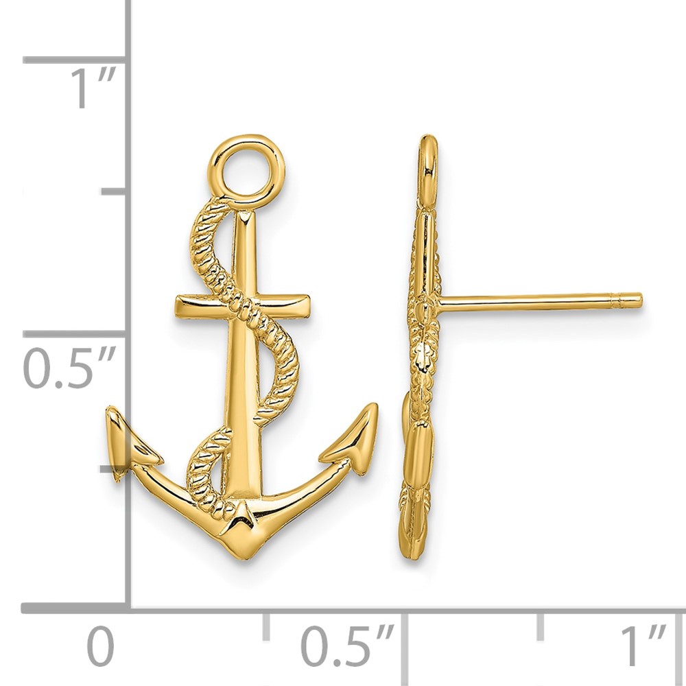 14K Polished / Textured Anchor W/ Rope Post Earrings (TE873)
