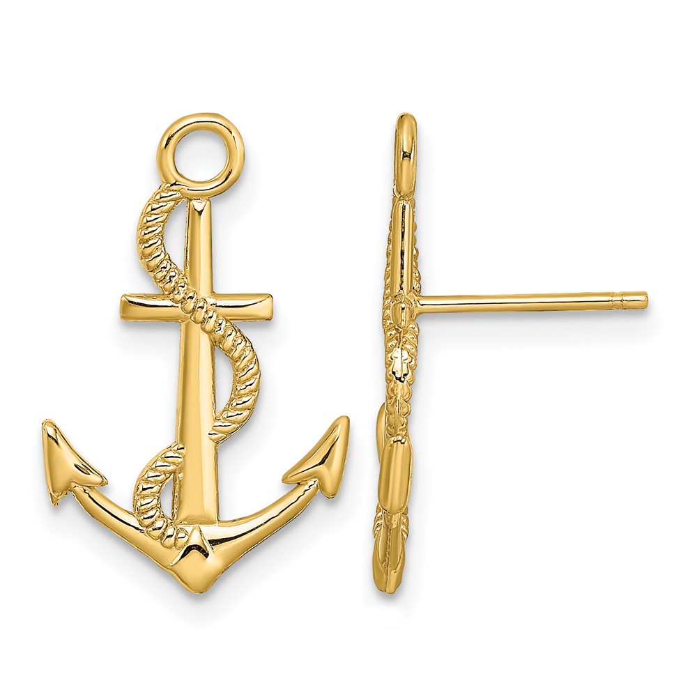 14K Polished / Textured Anchor W/ Rope Post Earrings (TE873)