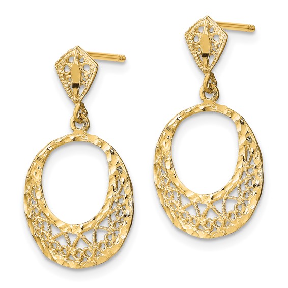 14K Diamond-cut Filigree Circle Dangle Post Earrings