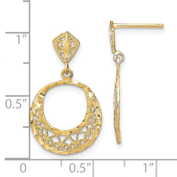 14K Diamond-cut Filigree Circle Dangle Post Earrings