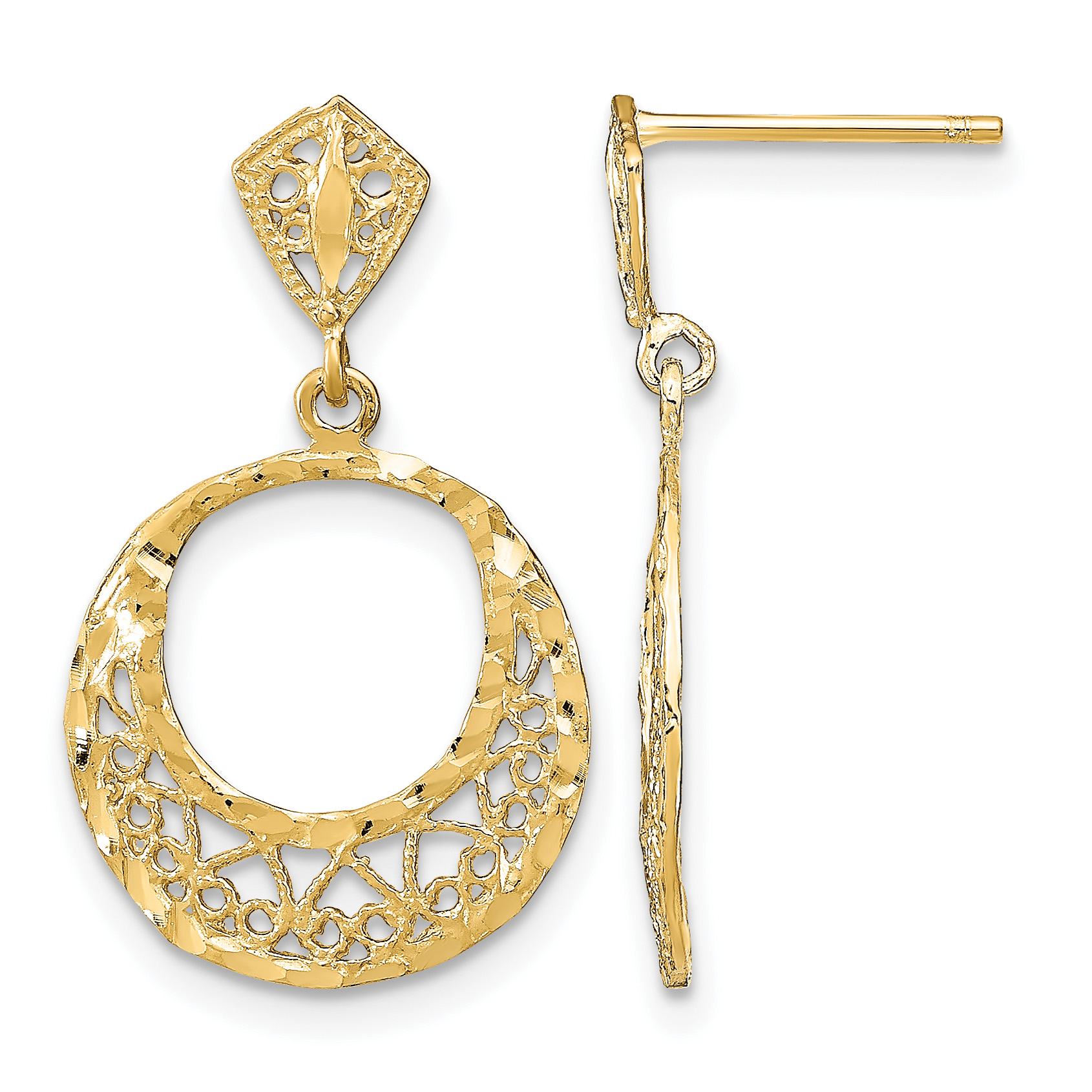 14K Fancy D/C Post Dangle Earrings (TE875)