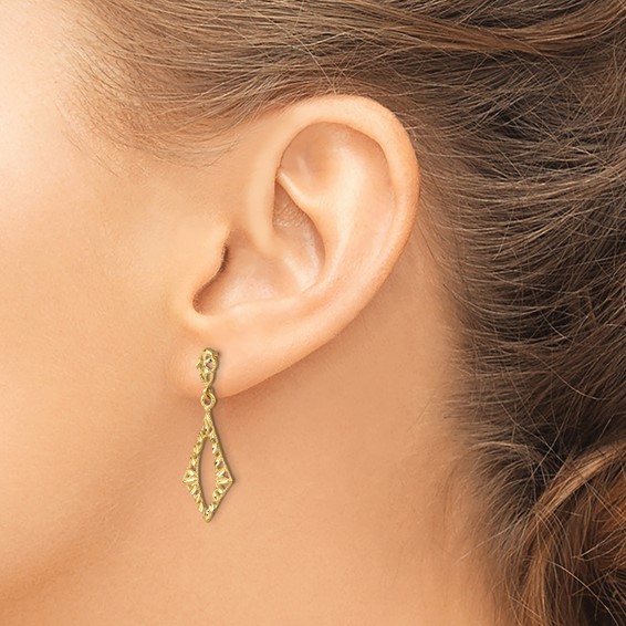 14K Diamond-cut Diamond Shape Dangle Post Earrings