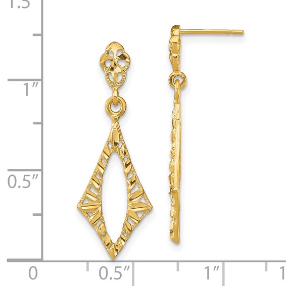 14K Diamond-cut Diamond Shape Dangle Post Earrings