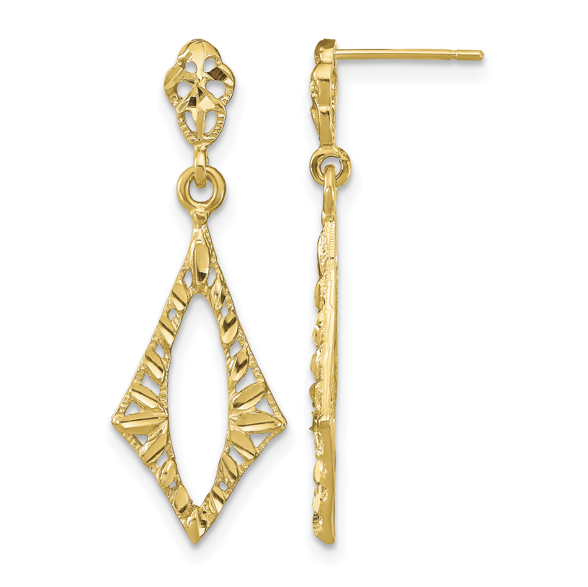 14K D/C Diamond Shape Post Dangle Earrings (TE877)