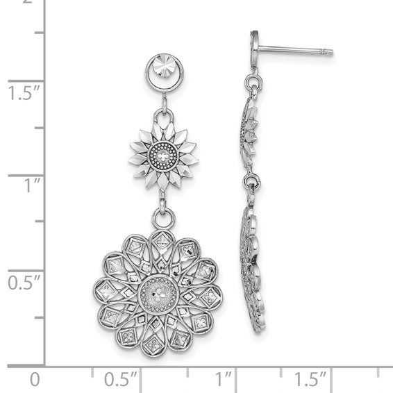 14K White Gold Diamond-cut Sunflower-Style Double Drop Post Earrings