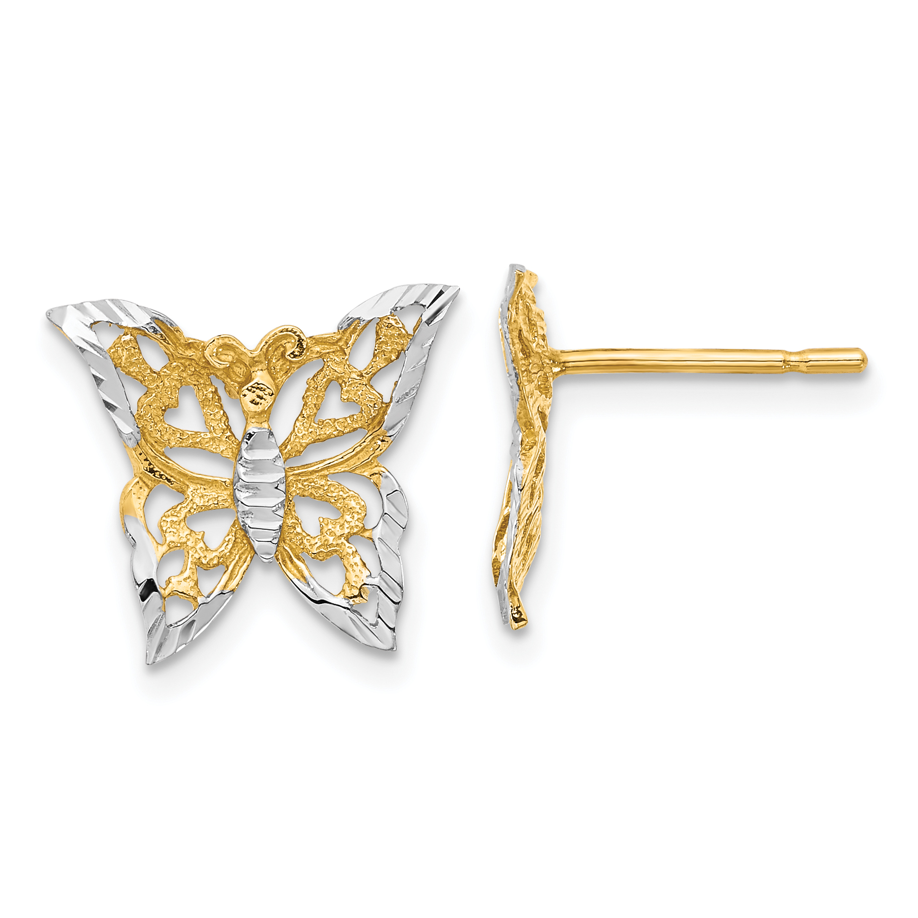 14k w/Rhodium Butterfly Post Earrings (TE894)