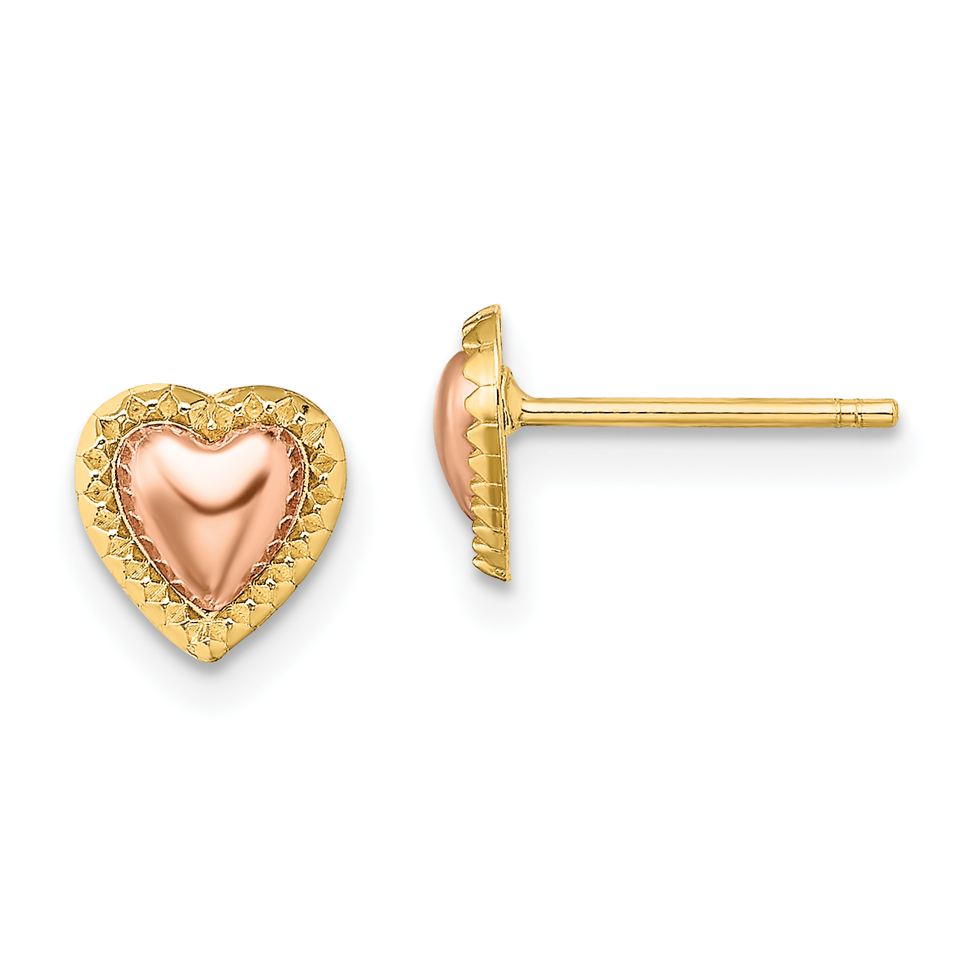 14k Two-Tone Beaded Heart Post Earrings (TE897)