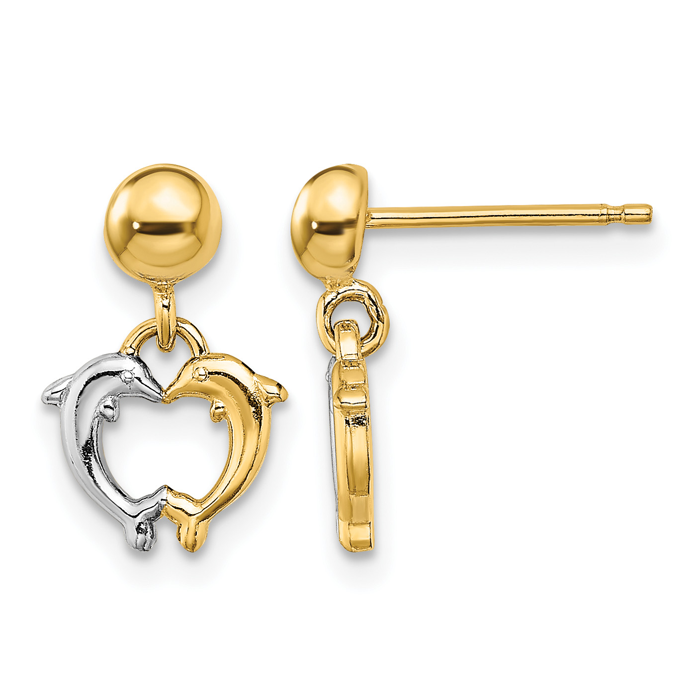 14K W/ Rhodium Dolphin Dangle Earrings (TE903)