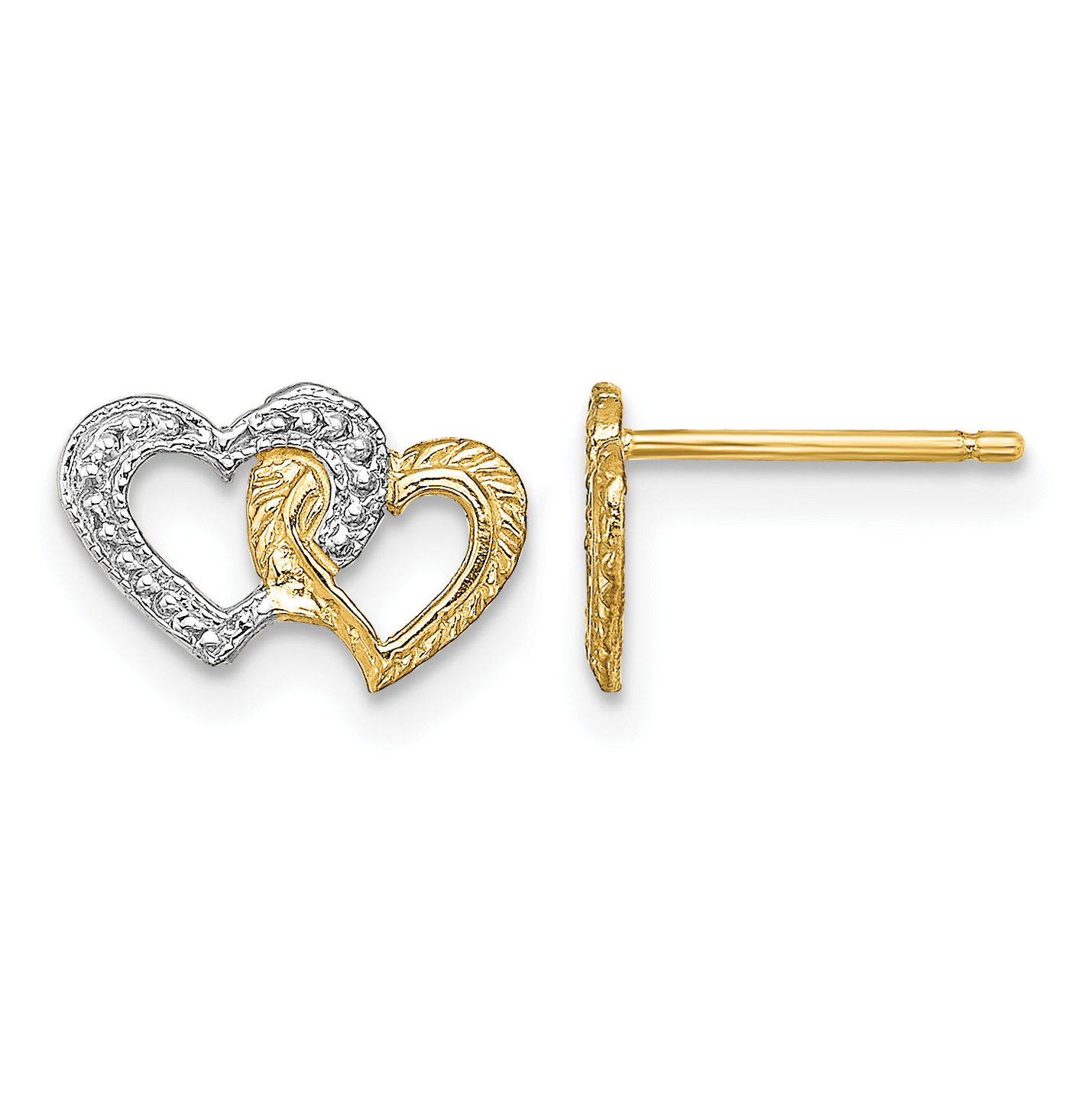 14K w/White Rhodium Polished Intertwined Hearts Post Earrings (TE904)