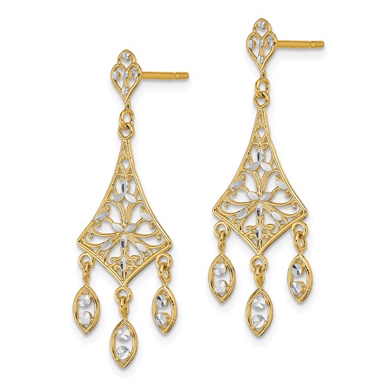Gold Rhodium Diamond-cut Dangle Post Earrings