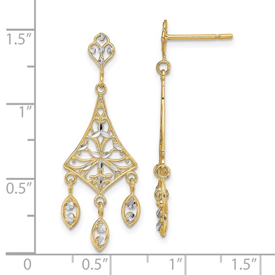 Gold Rhodium Diamond-cut Dangle Post Earrings
