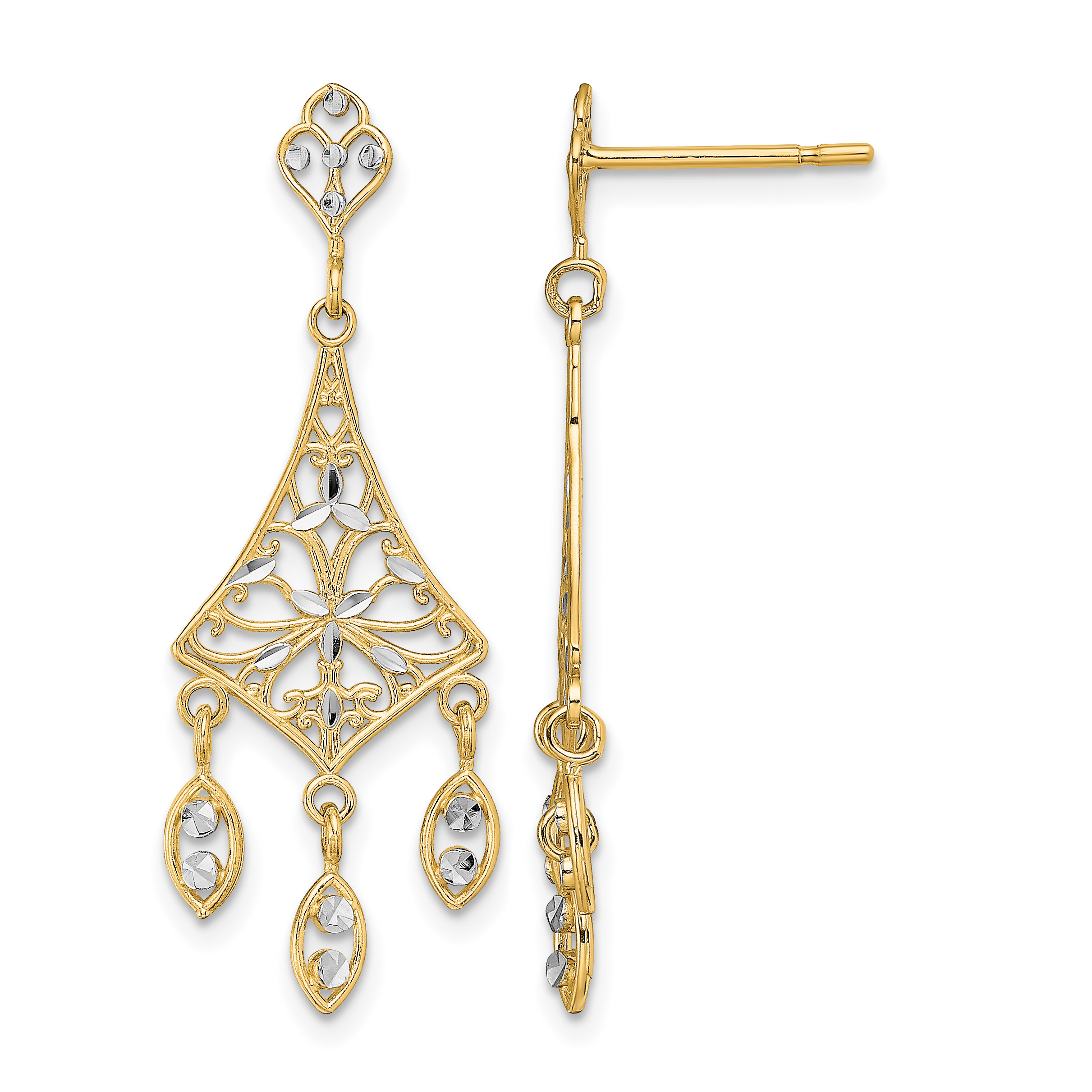 14K w/Rhodium Filigree D/C Chandelier Dangle Earrings (TE905)