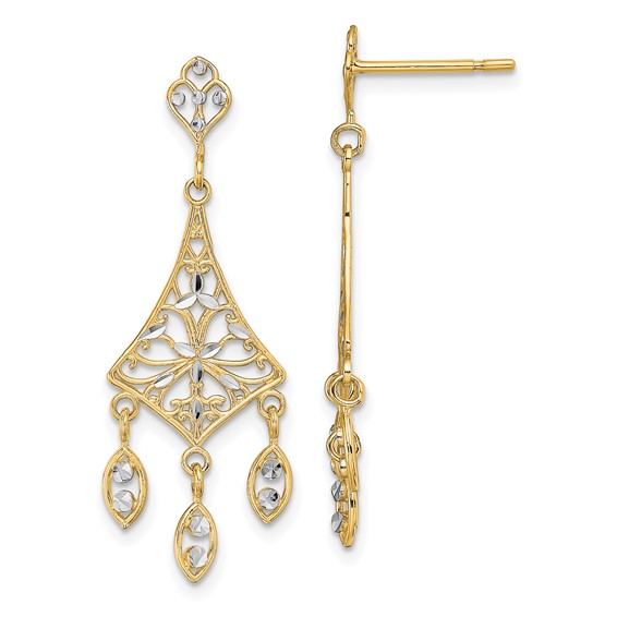 Gold Rhodium Diamond-cut Dangle Post Earrings