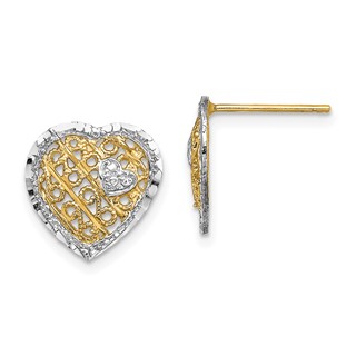 14k and White Rhodium Filigree Heart Post Earrings