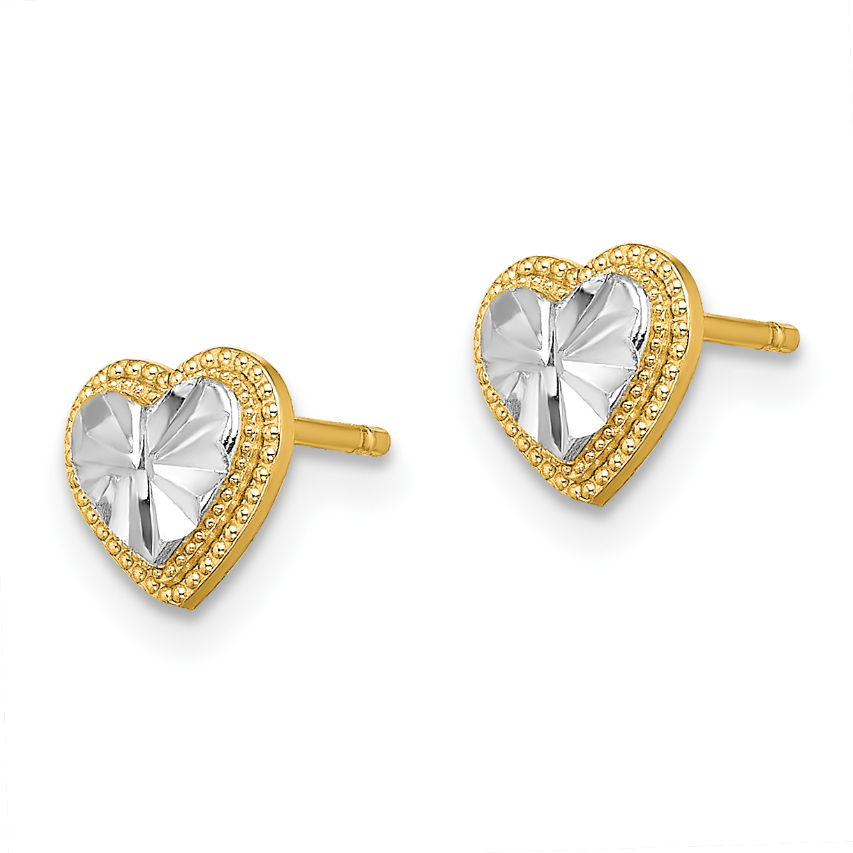 14k and White Rhodium Diamond-cut Heart Post Earrings TE910 detailed image 2