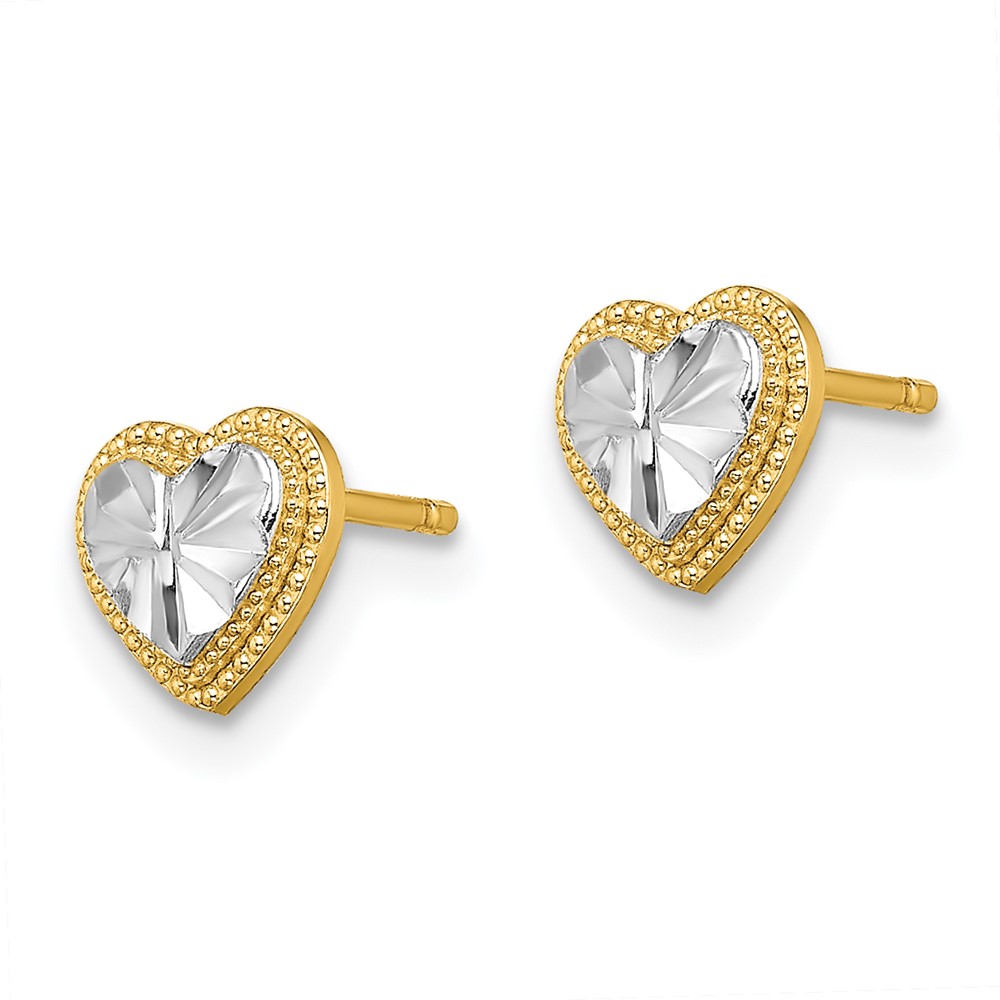 14k w/ Rhodium D/C Heart Post Earrings (TE910)