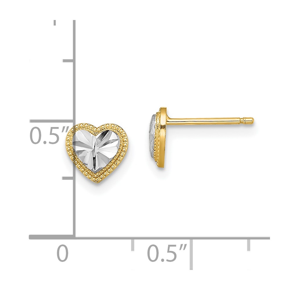 14k w/ Rhodium D/C Heart Post Earrings (TE910)