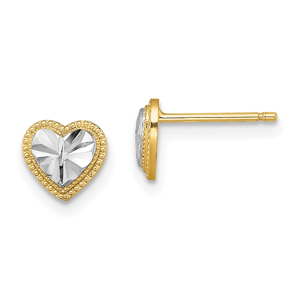 14k w/ Rhodium D/C Heart Post Earrings (TE910)