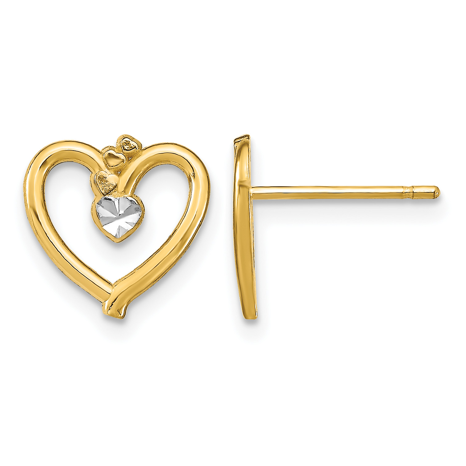 14k w/ Rhodium D/C Heart Post Earrings (TE912)
