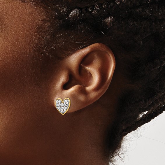 14k and White Rhodium Diamond-cut Circles in Heart Post Earrings