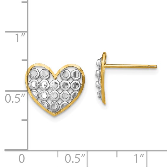 14k and White Rhodium Diamond-cut Circles in Heart Post Earrings