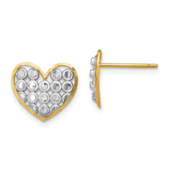 14k and White Rhodium Diamond-cut Circles in Heart Post Earrings