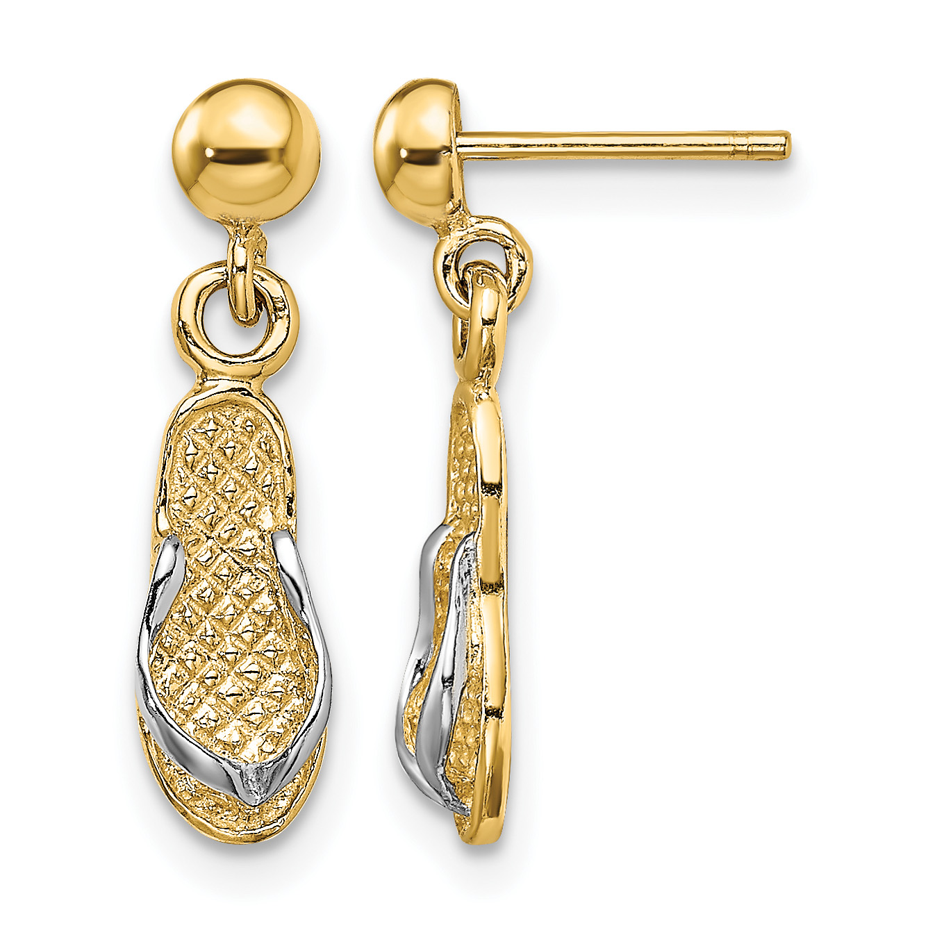 14K and Rhodium Flip Flop Post Dangle Earrings (TE931)