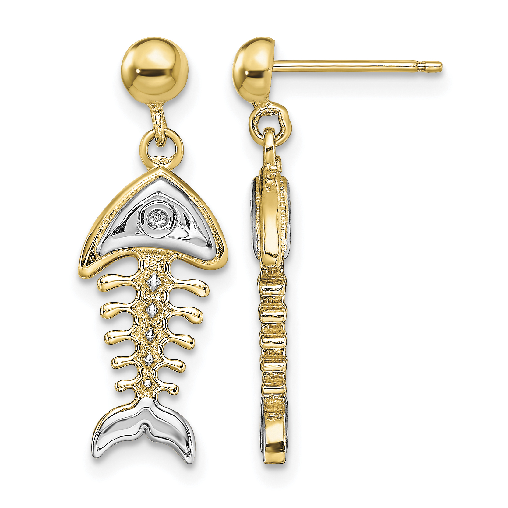14K W/ Rhodium Fishbone Dangle Earrings (TE937)