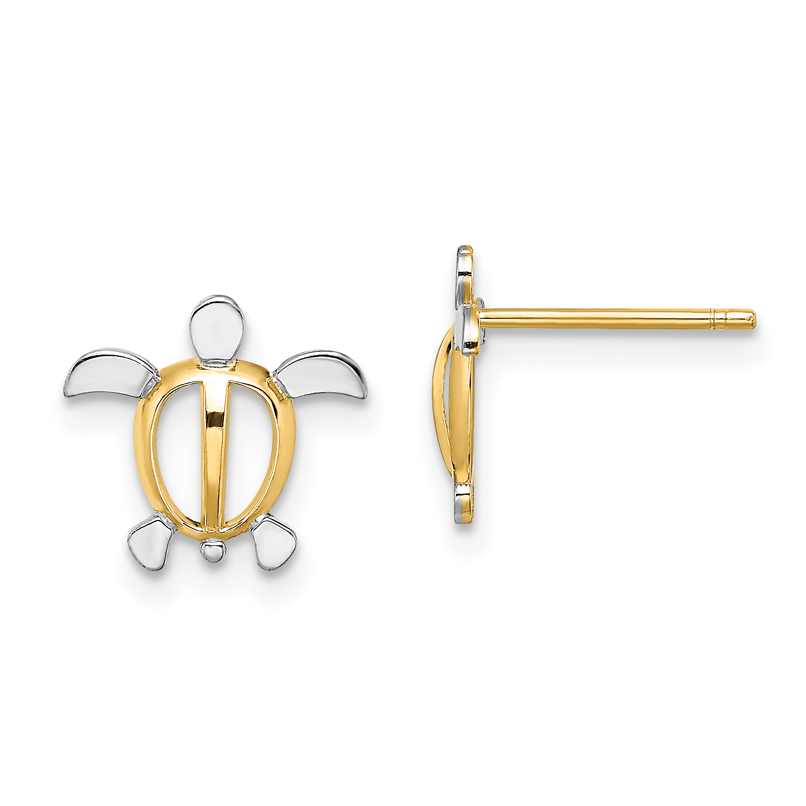 14K W/ Rhodium Sea Turtle Post Earrings (TE939)