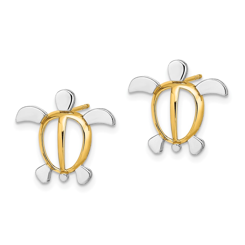 14K W/ Rhodium Sea Turtle Post Earrings (TE940)