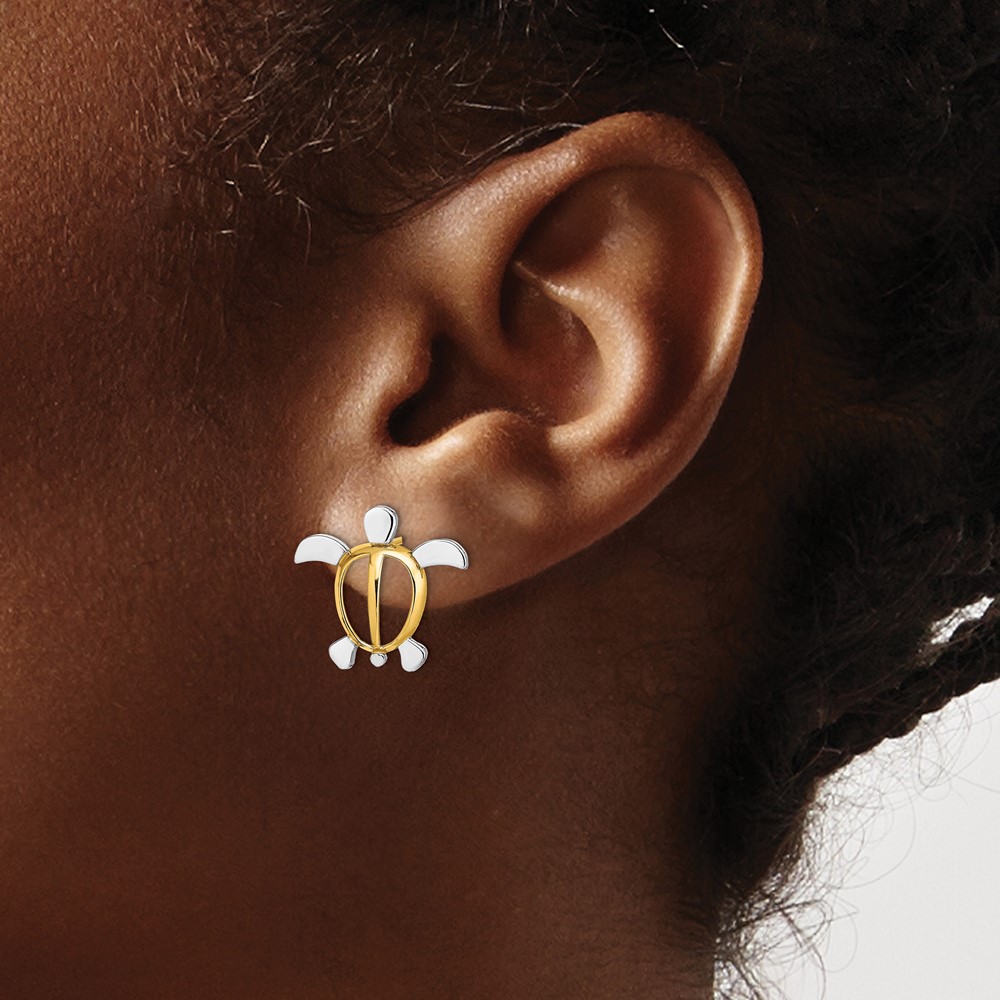 14K W/ Rhodium Sea Turtle Post Earrings (TE940)