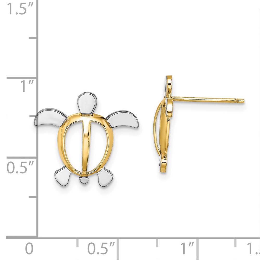 14K W/ Rhodium Sea Turtle Post Earrings (TE940)