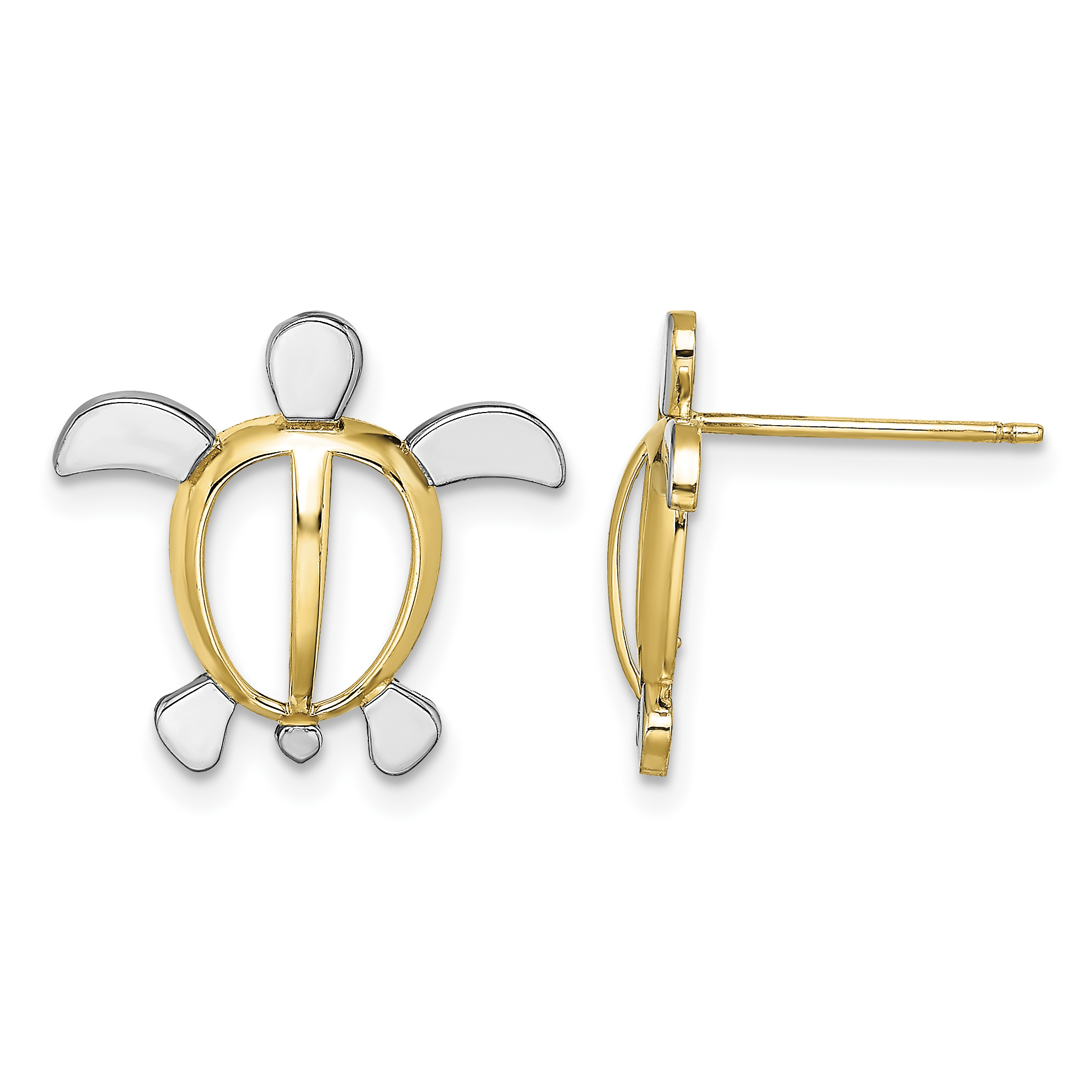 14K W/ Rhodium Sea Turtle Post Earrings (TE940)